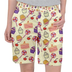 Food Illustration Cupcake Pattern Lollipop Pocket Shorts by Amaryn4rt