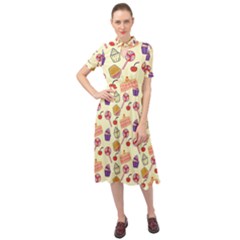 Food Illustration Cupcake Pattern Lollipop Keyhole Neckline Chiffon Dress by Amaryn4rt