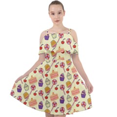 Food Illustration Cupcake Pattern Lollipop Cut Out Shoulders Chiffon Dress by Amaryn4rt