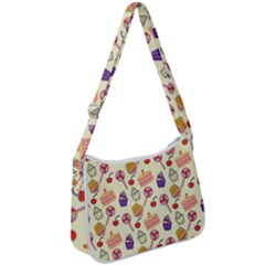 Food Illustration Cupcake Pattern Lollipop Zip Up Shoulder Bag by Amaryn4rt