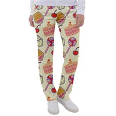 Food Illustration Cupcake Pattern Lollipop Women s Casual Pants by Amaryn4rt