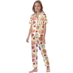 Food Illustration Cupcake Pattern Lollipop Kids  Satin Short Sleeve Pajamas Set by Amaryn4rt