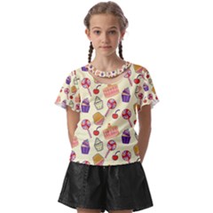 Food Illustration Cupcake Pattern Lollipop Kids  Front Cut Tee by Amaryn4rt