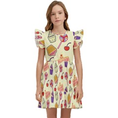 Food Illustration Cupcake Pattern Lollipop Kids  Winged Sleeve Dress by Amaryn4rt