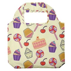 Food Illustration Cupcake Pattern Lollipop Premium Foldable Grocery Recycle Bag by Amaryn4rt