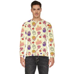 Food Illustration Cupcake Pattern Lollipop Men s Fleece Sweatshirt