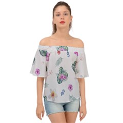 Template-flower Off Shoulder Short Sleeve Top