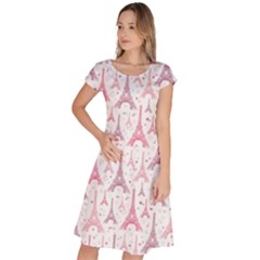 Eiffel Tower Pattern Wallpaper Classic Short Sleeve Dress by Amaryn4rt