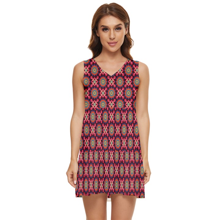 Kaleidoscope Seamless Pattern Tiered Sleeveless Mini Dress