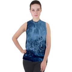 Water-water Mock Neck Chiffon Sleeveless Top by nateshop