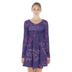 Background Abstract Pattern Design Long Sleeve Velvet V-neck Dress