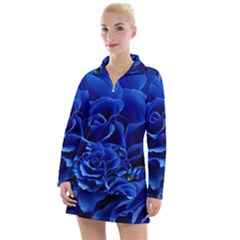 Blue Roses Flowers Plant Romance Women s Long Sleeve Casual Dress by Wegoenart