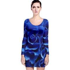 Blue Roses Flowers Plant Romance Long Sleeve Velvet Bodycon Dress