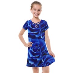 Blue Roses Flowers Plant Romance Kids  Cross Web Dress by Wegoenart