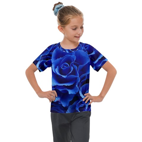 Blue Roses Flowers Plant Romance Kids  Mesh Piece Tee by Wegoenart