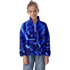 Blue Roses Flowers Plant Romance Kids  Half Zip Hoodie