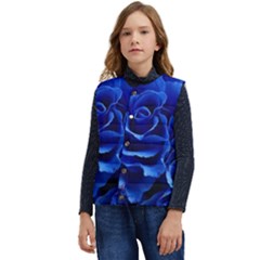 Blue Roses Flowers Plant Romance Kid s Short Button Up Puffer Vest	