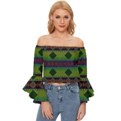 Background Pattern Texture Design Off Shoulder Flutter Bell Sleeve Top