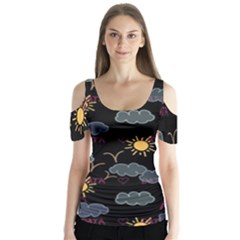 Illustration Cloud Computing Pattern Butterfly Sleeve Cutout Tee 