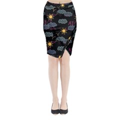 Illustration Cloud Computing Pattern Midi Wrap Pencil Skirt by Wegoenart