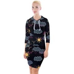 Illustration Cloud Computing Pattern Quarter Sleeve Hood Bodycon Dress by Wegoenart