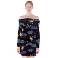 Illustration Cloud Computing Pattern Long Sleeve Off Shoulder Dress by Wegoenart