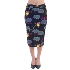 Illustration Cloud Computing Pattern Velvet Midi Pencil Skirt by Wegoenart