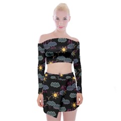 Illustration Cloud Computing Pattern Off Shoulder Top With Mini Skirt Set by Wegoenart