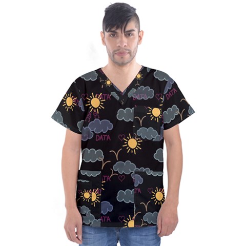 Illustration Cloud Computing Pattern Men s V-neck Scrub Top by Wegoenart