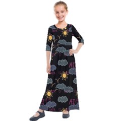 Illustration Cloud Computing Pattern Kids  Quarter Sleeve Maxi Dress