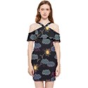 Illustration Cloud Computing Pattern Shoulder Frill Bodycon Summer Dress View1