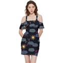 Illustration Cloud Computing Pattern Shoulder Frill Bodycon Summer Dress View3