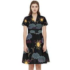 Illustration Cloud Computing Pattern Short Sleeve Waist Detail Dress by Wegoenart