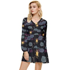 Illustration Cloud Computing Pattern Tiered Long Sleeve Mini Dress by Wegoenart