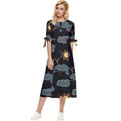 Illustration Cloud Computing Pattern Bow Sleeve Chiffon Midi Dress by Wegoenart