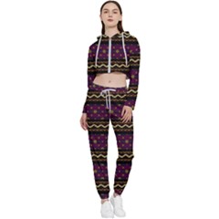 Background Flowers Abstract Pattern Cropped Zip Up Lounge Set