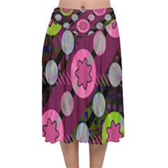 Background Circles Abstract Pattern Velvet Flared Midi Skirt by Wegoenart