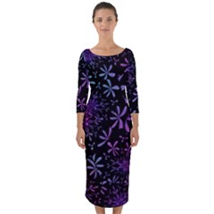 Retro Flower Pattern Design Batik Indonesia Quarter Sleeve Midi Bodycon Dress by Wegoenart