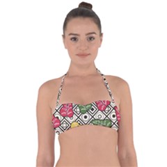 Vectoe Leaves Foliage Batik Seamless Pattern Halter Bandeau Bikini Top by Wegoenart