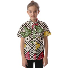 Vectoe Leaves Foliage Batik Seamless Pattern Kids  Short Sleeve Shirt by Wegoenart