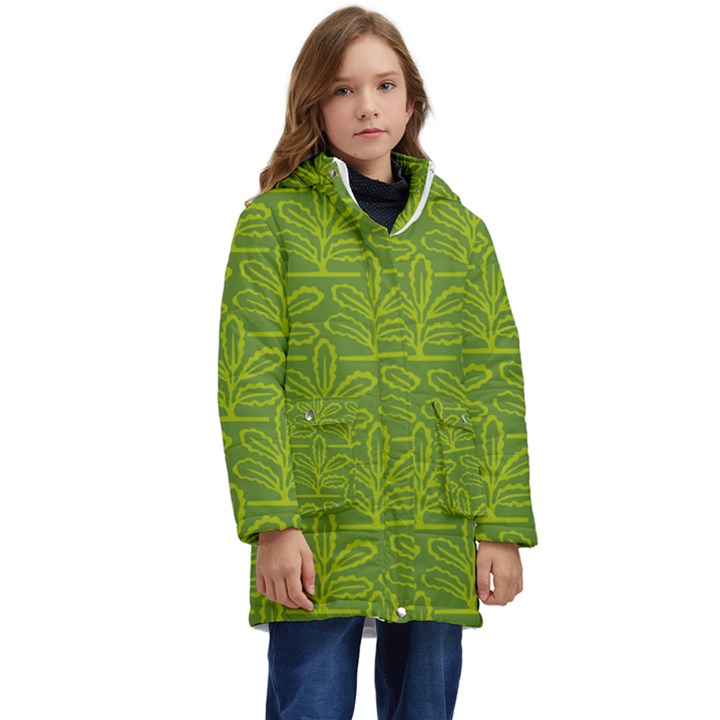 Oak Tree Nature Ongoing Pattern Kid s Hooded Longline Puffer Jacket