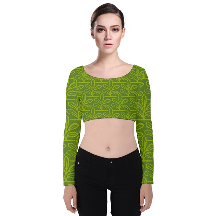 Oak Tree Nature Ongoing Pattern Velvet Long Sleeve Crop Top