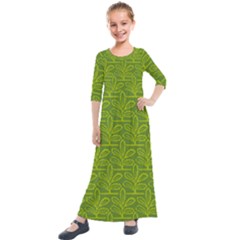 Oak Tree Nature Ongoing Pattern Kids  Quarter Sleeve Maxi Dress