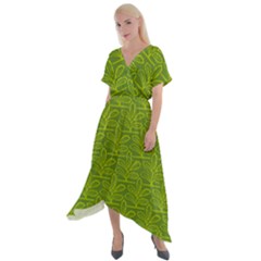 Oak Tree Nature Ongoing Pattern Cross Front Sharkbite Hem Maxi Dress