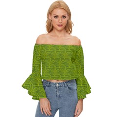 Oak Tree Nature Ongoing Pattern Off Shoulder Flutter Bell Sleeve Top