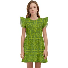 Oak Tree Nature Ongoing Pattern Kids  Winged Sleeve Dress