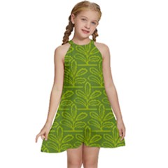 Oak Tree Nature Ongoing Pattern Kids  Halter Collar Waist Tie Chiffon Dress