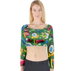 Cartoon Pattern Long Sleeve Crop Top by designsbymallika