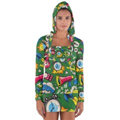 Cartoon Pattern Long Sleeve Hooded T-shirt by designsbymallika