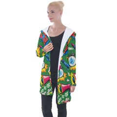 Cartoon Pattern Longline Hooded Cardigan by designsbymallika